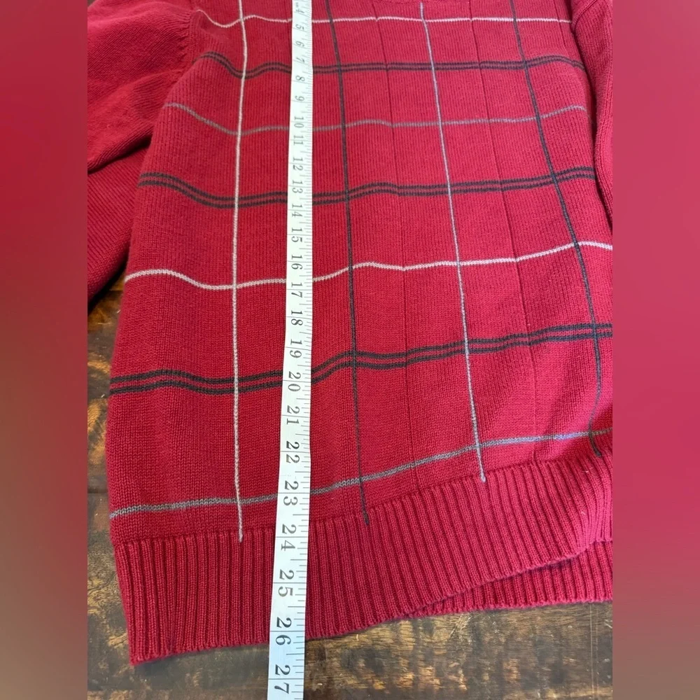 Oscar De La Renta Mens Vintage Brick Red Crew Neck Cotton Plaid Sweater Sz XL